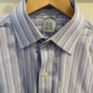 Brooks Brothers Classic Formal Pinstripe Dress Shirt, Blue White & Red Pattern
